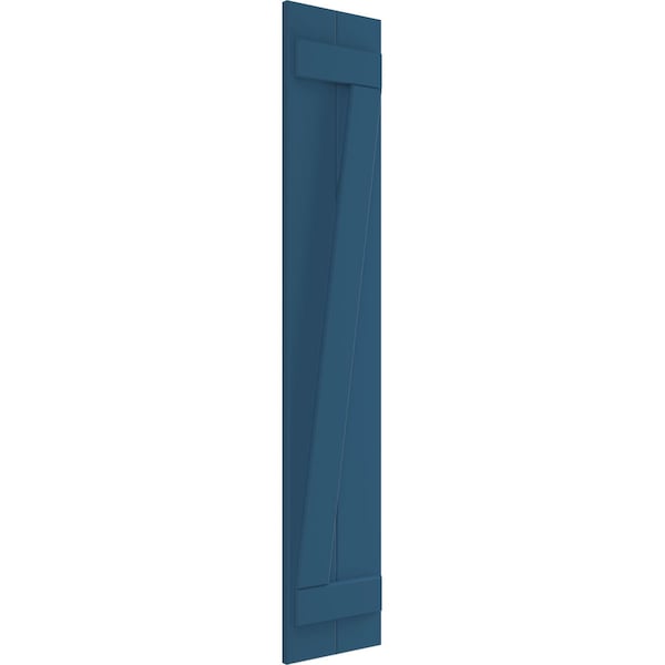 True Fit PVC Two Board Joined Board-n-Batten Shutters W/Z-Bar, Sojourn Blue , 10 3/4W X 69H